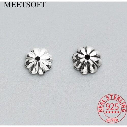 MEETSOFT Vintage 925 Sterling Silver 10pcs/lot 4-5mm flower bead caps Charms of DIY Handmade Fine Jewelry wholesale Accessory
