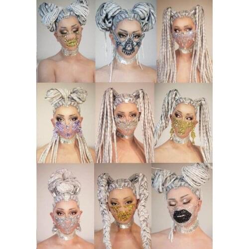 Fashion Crystal Rhinstone Mask Party Pearl Mask Party Nightclub Face Decoration Club Singer Dancer Stage Accessories