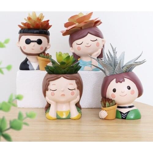 Cartoon Flowerpot Creative Resin Succulent Plants Flowerpot Mini Bonsai Desktop Ornaments Human Face Vase Interior Decor