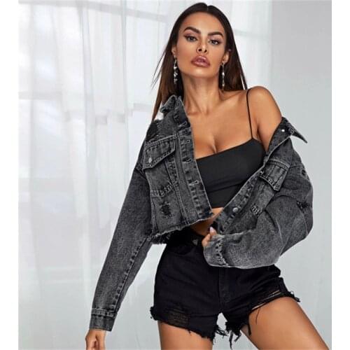 New Autumn Fashion Women’s Denim Jacket Short Long Sleeve High Waist Slim Fit Lapel Wild Holes Vintage Casual Solid Jackets