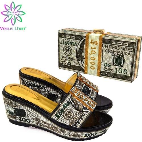 Latest Design Shoes and Bag Set African Sets 2021 African Rhinestone Party Shoes and Bag Italy High Heels Women Wedding Shoes