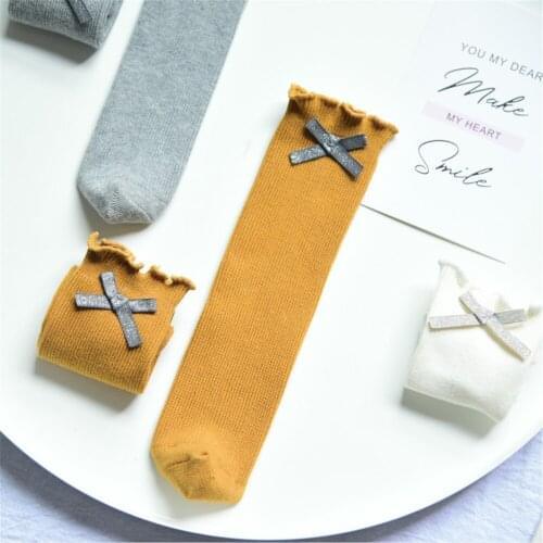 Spring and Summer New Girls Socks Bowknot Childrens Tube Socks Double Children Socks Cotton Baby Long Tube Bow Girls Socks
