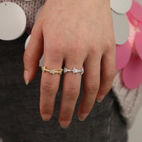 Engagement band with 3 pcs cz star cute lovely star charm stacking bands fashion women rings size 6 7 8