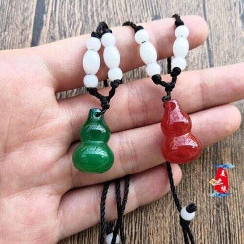 Natural agate red green gourd jade pendant necklace lucky jade women men jade necklaces pendants jade jewelry 2pcs/Lot