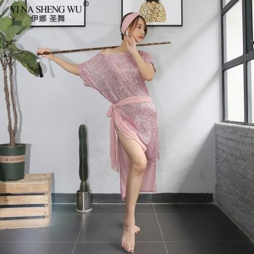 New Sequin Women Belly Dance Costume Dress SetOriental Dance Show Performance Belly Dance Dress Loose Split Skirt 3pcs Long Robe