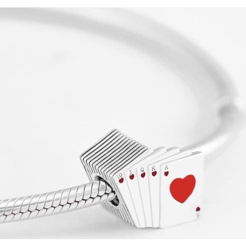 Fits For Pandora Charms Bracelets Playing Cards Beads with Red & Black Enamel 100% 925 Sterling-Silver-Jewelry Free Shipping