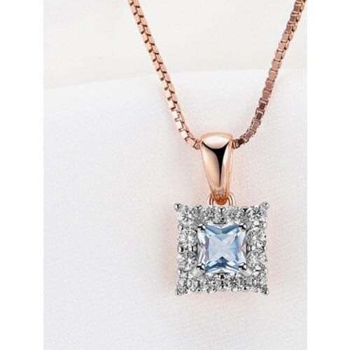 925 Sterling Silver Pendants For Women Rose Gold Plating Created Gemstone Blue Topaz Charm Elegant Wedding Jewelry 2021 Trendy