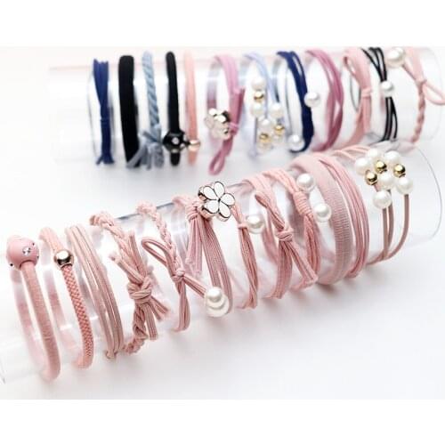 12Pcs/Lot Simple Head Rope Durable Elastic Hair Bands Cute Bows Scrunchies Rubber Band Bracelet Headdress Girls Hair Accessories