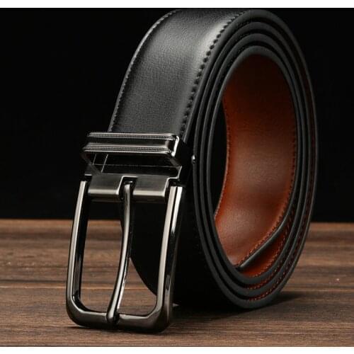 High Quality Cowhide Genuine Leather Belts Men Pin Buckle Jeans Waistband Male Black Brown Two Sides Color Belt Ceinture Homme