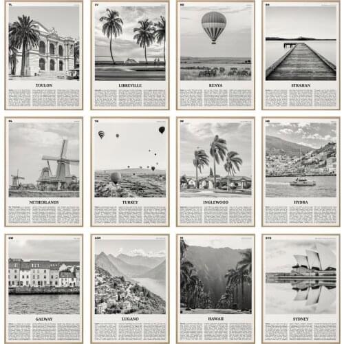 Retro Sydney Coconut Tree City Black White Wall Art Canvas Painting Nordic Poster And Prints Wall Pictures For Living Room Decor