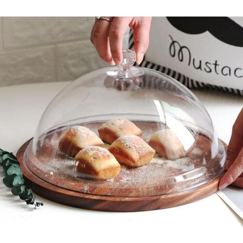 Acacia Wood Cake Display Dish Bread Plate with Lid Dessert Table Tray with Acrylic Plexiglass Storage Tray
