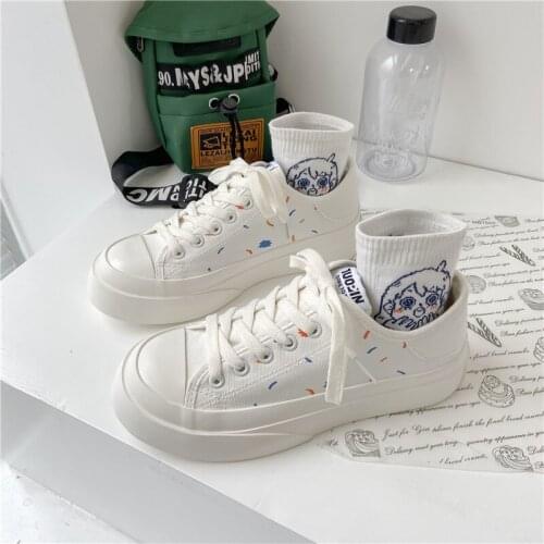 Big Toe Shoes Womens Thick-soled Lace-up Simple Canvas Shoes Womens New Student Fashion Board Shoes Women