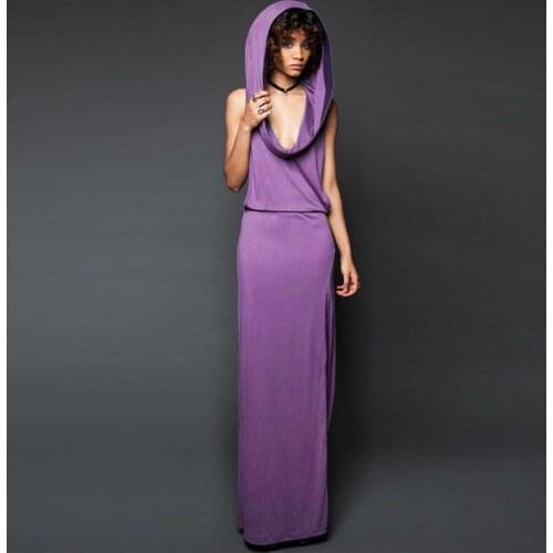 Bohemian Women Sexy Vintage Celtic Medieval Sleeveless Hooded Maxi Dress Solid Ankle Length Party Dress Women Vestidos De Fiesta