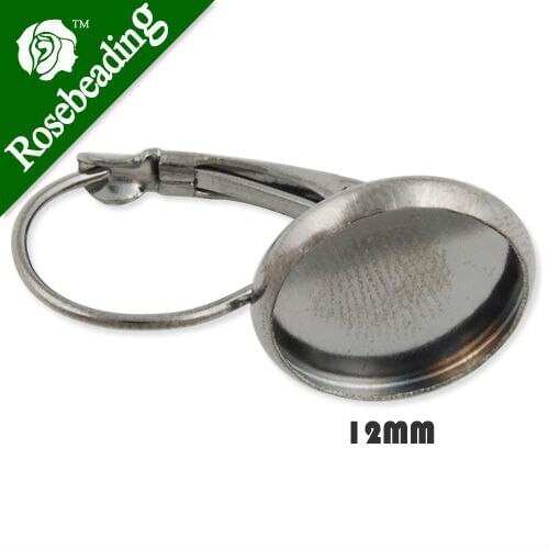 Gun Metal Black French Lever Back Earrings Blank/Base,fit 12MM glass cabochons,buttons,arring bezels,earring blank