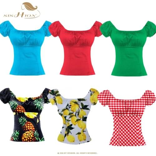 SISHION Women Vintage t shirt TP204 Black Red Blue White Cotton t-shirt Ladies Retro Floral Lemon Leopard t shirt Women Tops