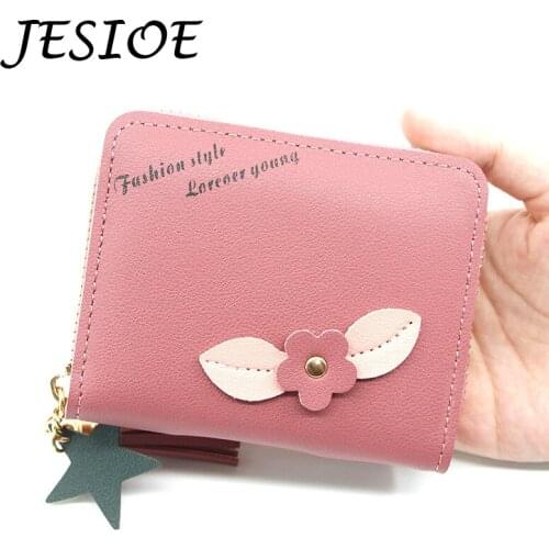 Woman Wallet Fashion Purse Female Tassel Short Wallets Leave Flowers Pouch for Women Leather Coin Purses Cute Black Card Holder
