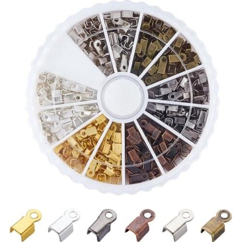 1 Box Crimp Beads Cover Clasps Cord End Caps String Ribbon leather Clip Foldover For Bracelet Necklace Connectors about 420pcs
