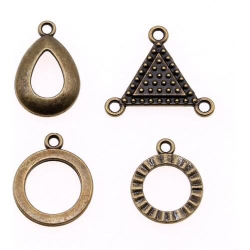 10pcs Charms Hollow Drop Shape Round Shape DIY Jewelry Findings Antique Bronze Plated Vintage Charms For Earring Making