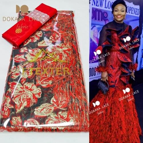 2.5+2.5 Yards Bazin Riche Original Brocade Jacquard Fabric With Senegal Shiny Organza Lace For Women Net Mesh Lace Sewing