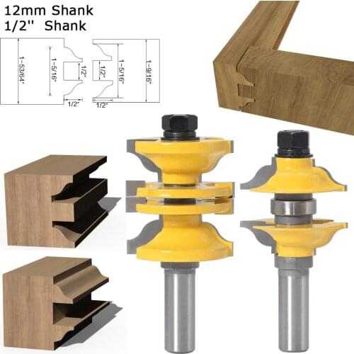 2pcs 12mm 1/2'Shank Entry Interior Tenon Door Router Bit Set Ogee Matched Carving For Wood Tool