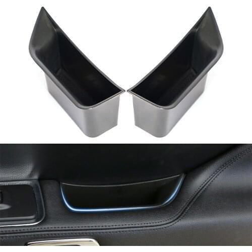 2Pcs Car Rear Door Handle Armrest Storage Box Tray Bin Kit Black ABS For Lincoln Continental 2017-2018