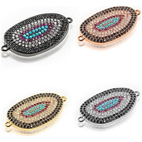 30*16mm Turkey Evil Eye crystal micro pave cz zircon cubic zirconia beads DIY Copper necklace charm bracelet connectors eg34