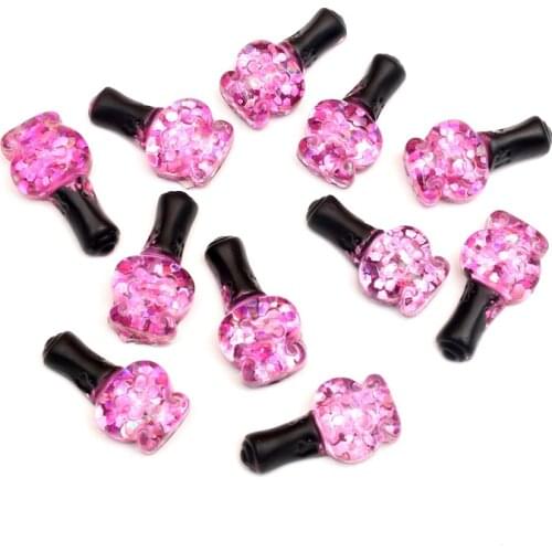 30Pcs Pink Nail Polish Bottle Resin Decoration Crafts Beads Flatback Cabochon Scrapbook DIY Embellishments Accessories