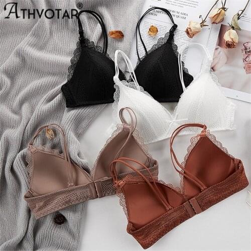 ATHVOTAR Sexy Lace French Triangle Cup Thin Section Bra Womens Seamless Underwear Push Up Bralette Wire Free Bra