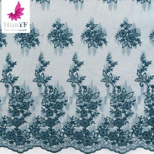 Free Shipping Tulle Embroidered Lace Fabrics With Beads And Sequins For Wedding HY1314