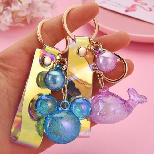 Cartoon Cute Dolphin Acrylic Keychain Creative Mouse Head Doll Pendant Keyring Women Couple Backpack Car Charm Key Chain