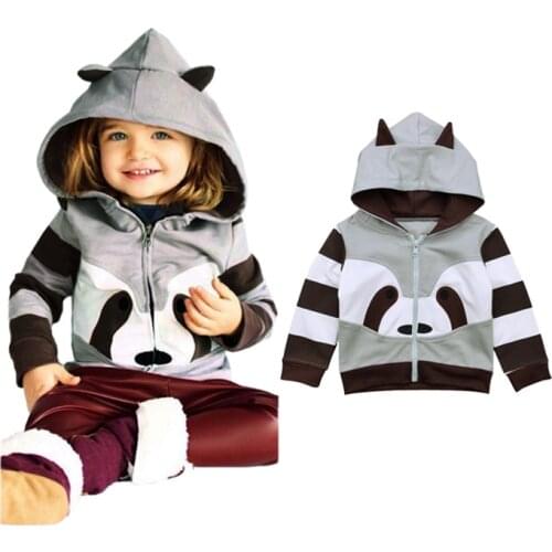 Classic kids sweatshirt coat cute animal raccon cosplay jacket for 1-4yrs children boys girls outerwear hooded clothes coat