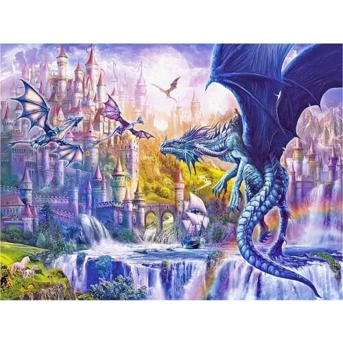 Diy 5d Full Diamond Painting Embroidery Animal Square Round Drill Castle Rainbow Dragon Mosaic Furniture Decoration Hobby Gift