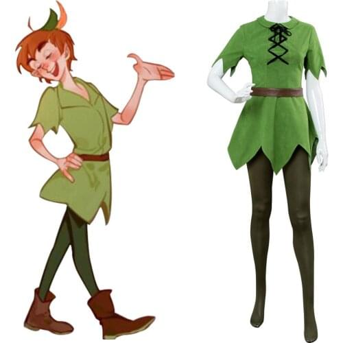 Movie PeterPan Peter Pan Cosplay Costume Green Top Pants Hat Belt Halloween Carnival Costumes Custom Made Adult