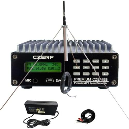 CZERF CZE-15B 15W Radio Wireless Broadcast Audio FM transmitter + antenna A KIT Cover 6km for Church, Car and Mosque