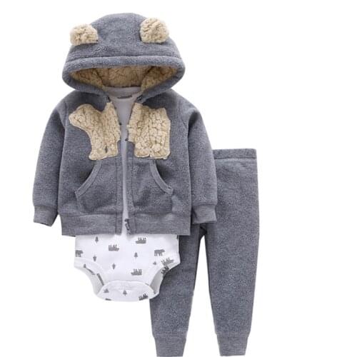 3PCS Newborn Infant Baby Clothes Sets 2019 Fleece Warm Boy Girl Tops Coat Romper Pants Jumpsuit Infant Toddler Clothes Outfits