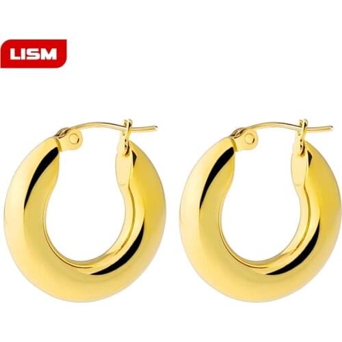 Gold Color Circle Creole Earrings Stainless Steel Big Round Wives Big Hoop Earrings Gifts for Women Girl Wedding Party Jewelry