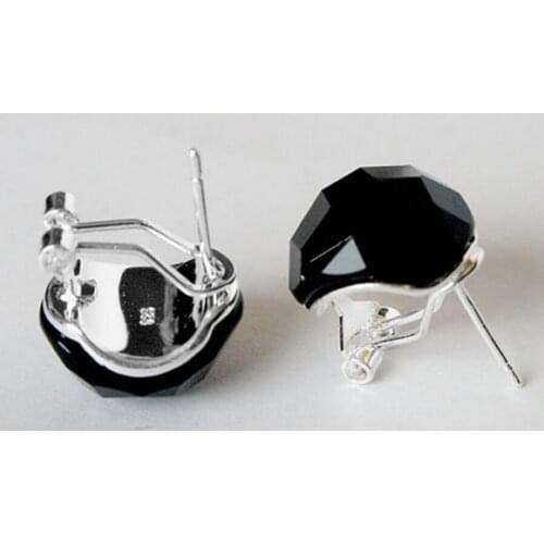 Summer 925 Sterling Silver Jewelry Black Faceted stone Inlay Earrings