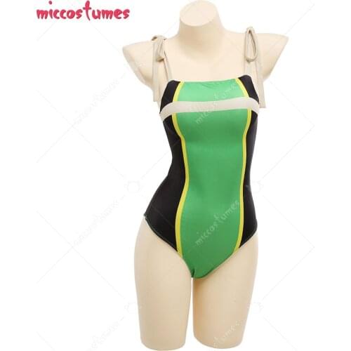 MHA Froppy Tsuyu Asui Cosplay Costume One Piece Shoulder Tie Beach Swimsuit Bodysuit Monokini Cute Strappy Swimwear Bathing Suit