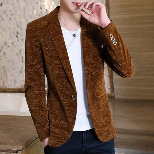 Mens Velvet Blazers Jacket One Button Smart Casual Slim Fit Coat Single Button Men Business Casual Jackets C10