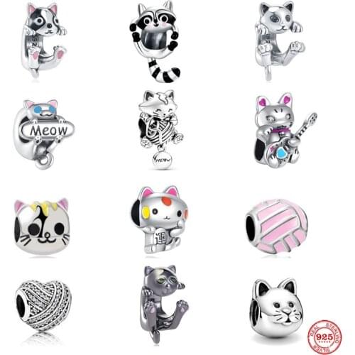 New 925 Sterling Silver Europe Cute Lucky Cat DIY Exquisite Bead Suitable For Original Pandora Charm Bracelet Lady Jewelry Gift