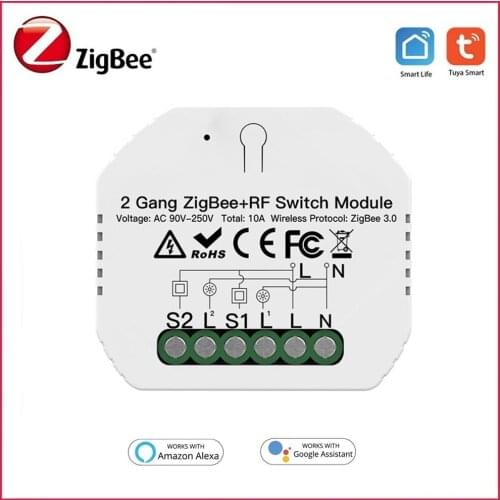 Tuya ZigBee 3.0 Smart 2 Gang Light Switch Relay Module For Smart Life APP RF Remote Control Work with Alexa Google Home