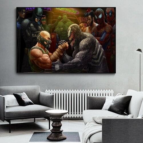 Marvel Comics Popular Characters Venom And Villain Arm Wrestling Canvas Painting Art Illustration Home Decoration Modern Mural