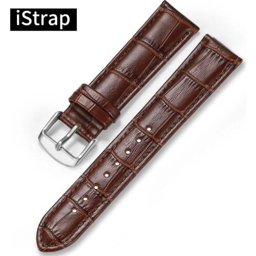 IStrap Watchbands 12mm to 24mm Watch Strap Brown Black Genuine Leather Silver Pin Buckle Alligator Grain for Tissot Seiko
