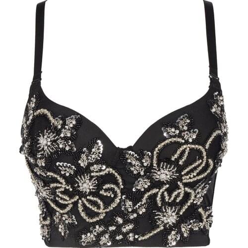 Beaded camisole diamonds sequins luxury corset bustier bra tube top sexy backless crop top party nightclub tanks for women