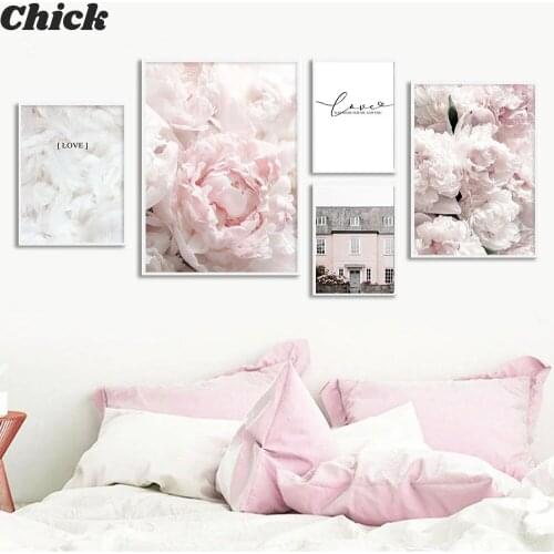 Scandinavian Canvas Painting Peony Flowers Feathers Canvas Painting Love Quotes Poster Living Room Picture Furniture Decoration