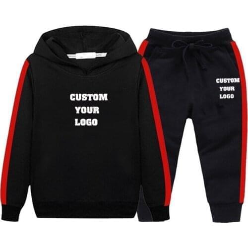 Custom Logo Tracksuit Children Boys Girls Casual Hoodies and Pants Two Pieces Set Sportwear Suit Kids Teen Clothes Bebe Outfits