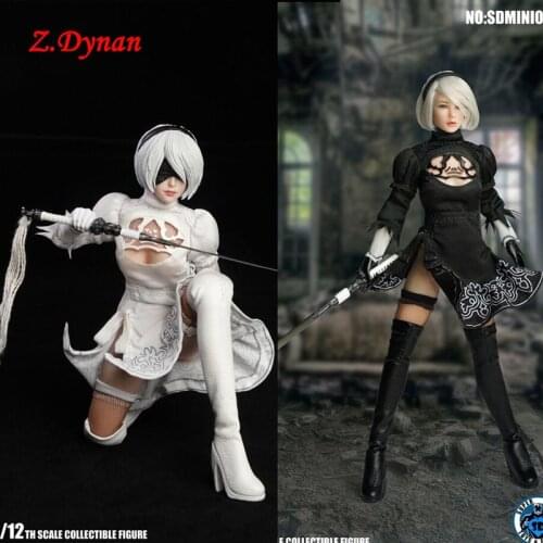 SUPER DUCK MINI001 1/12 NieR Mechanical Age Automata 2B Female head carving clothes DIY Action Figures collections