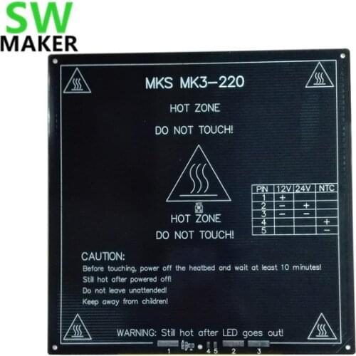 SWMAKER 3D Printer Aluminum MK3 PCB HeatBed Updated High Temperature 110 Degree 220x220x3mm Dual Power Heat Bed Alu HotBed