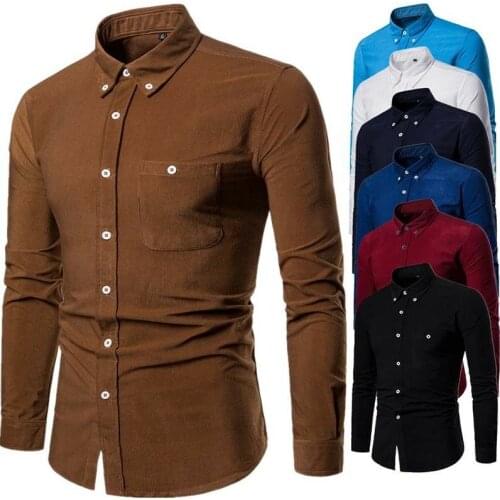 Slim manica lunga camicia di velluto a coste Business pulsante magliette da uomo