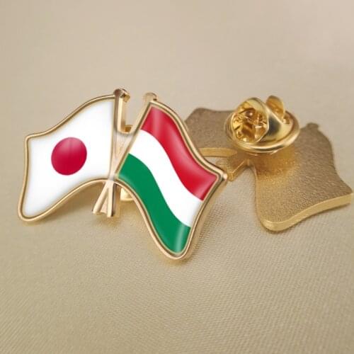 Japan and Hungary Crossed Double Friendship Flags Lapel Pins Brooch Badges